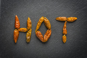 Red Hot Chilli on black nackground written hot