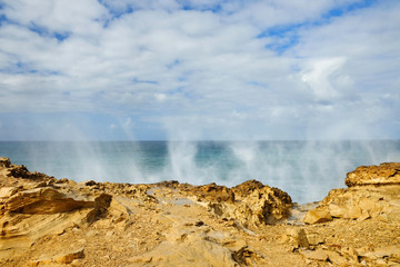 Sprays of waves on Fuerteventura, Spain.