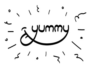 Yummy word inscription Vector lettering with tongue lick