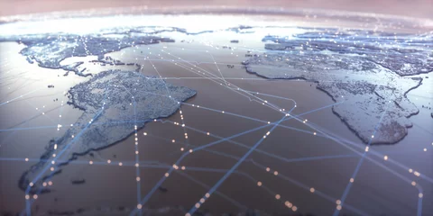  World map with satellite data connections. Connectivity across the world. © ktsdesign