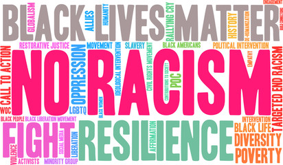 No Racism Word Cloud on a white background. 