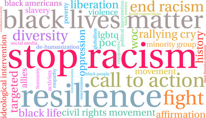 Fototapeta premium Stop Racism Word Cloud on a white background.