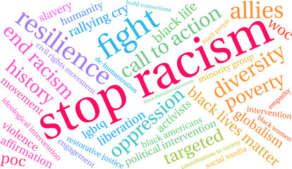 Stop Racism Word Cloud on a white background. 