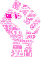 GRL PWR Word Cloud on a white background. 