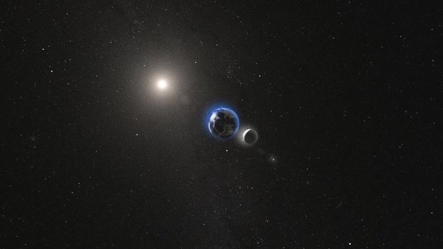 Planet Earth with satellite Moon rotating and approach in open space in black Universe of stars. High detail 4k 3D Render animation. Zoom. Elements of this image furnished by NASA. Astronomy concept