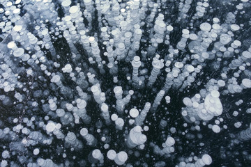 Methane bubbles frozen in the ice of Lake Baikal