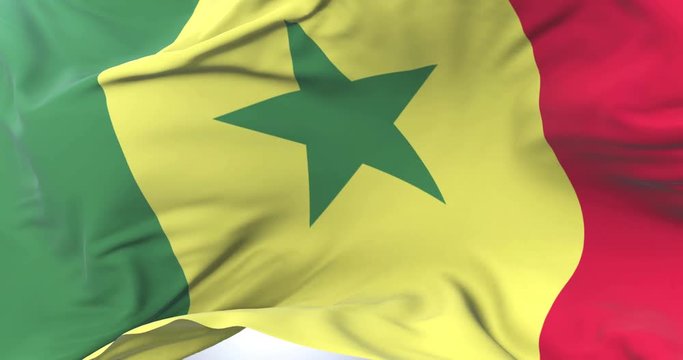 Senegal flag waving at wind in slow with blue sky, loop