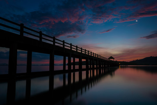 The bridge in beautiful view on sea at sunrise