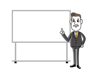 中年ビジネスマン｜ボード、説明