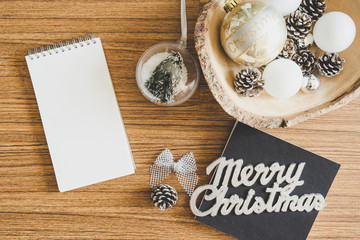 Christmas concept with empty blank book with Christmas decorations.