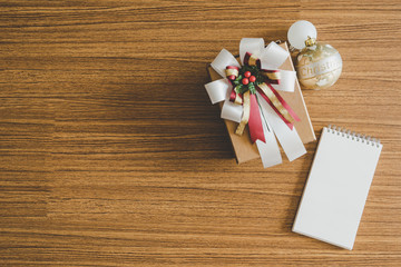 Christmas concept with empty blank book with Christmas decorations.