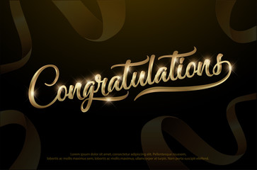 Congratulations. Calligraphy lettering. Handwritten phrase with gold text on dark background. - obrazy, fototapety, plakaty