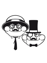 Naklejka premium team paar 2 freunde kopf gesicht sir herr gentlemen mustache schnurrbart zylinder hut monokel brille reich lustig glücklich sitzend frosch klein süß niedlich quak comic cartoon clipart
