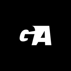 Initial letter GA, negative space logo, white on black background