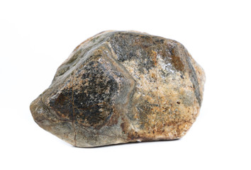 Single natural stone on white background, close-up