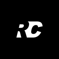Initial letter RC, negative space logo, white on black background
