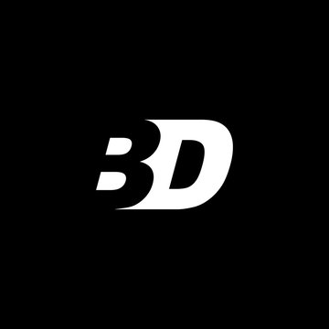 Initial letter BD, negative space logo, white on black background