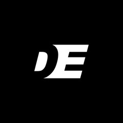 Initial letter DE, negative space logo, white on black background