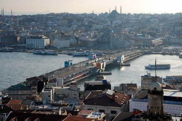 View of the Galata bridge from above. Istanbul, Turkey