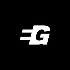 Initial letter EG, negative space logo, white on black background