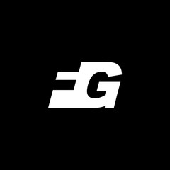 Initial letter FG, negative space logo, white on black background