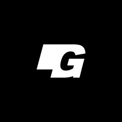 Initial letter LG, negative space logo, white on black background
