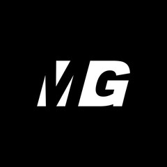 Initial letter MG, negative space logo, white on black background