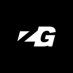 Initial letter ZG, negative space logo, white on black background