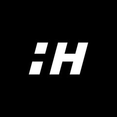 Initial letter HH, negative space logo, white on black background