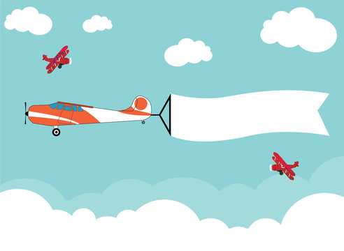 airplane flying on the sky for advertisement banner ribbon