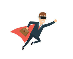 businessman super hero flying in virtual reality glasses