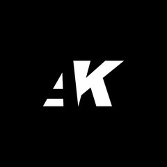 Initial letter AK, negative space logo, white on black background