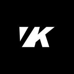 Initial letter VK, negative space logo, white on black background