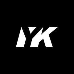 Initial letter YK, negative space logo, white on black background