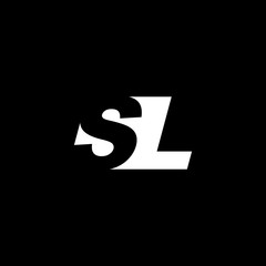Initial letter SL, negative space logo, white on black background