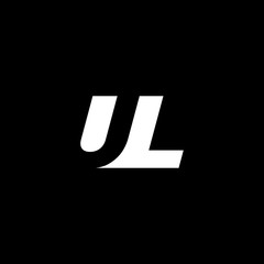 Fototapeta Initial letter UL, negative space logo, white on black background obraz