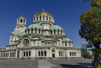 Fototapeta na wymiar Fragment of beauty St. Alexander Nevsky Cathedral in Sofia, Bulgaria 
