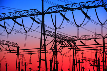 The power supply facilities of contour in the evening