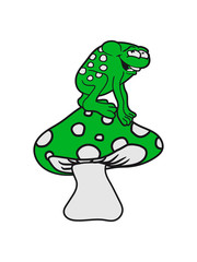 pilz wald fliegenpilz lachen lustig glücklich sitzend frosch klein süß niedlich quak comic cartoon clipart