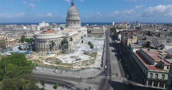 Cuban Landscape Buildings Old Havana Drone Flying In Sky