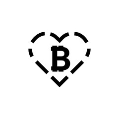 Illustration of a long shadow heart with a bitcoin sign