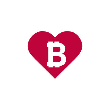 Illustration of a long shadow red heart with a bitcoin sign