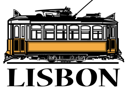 Old classic yellow tram of Lisbon