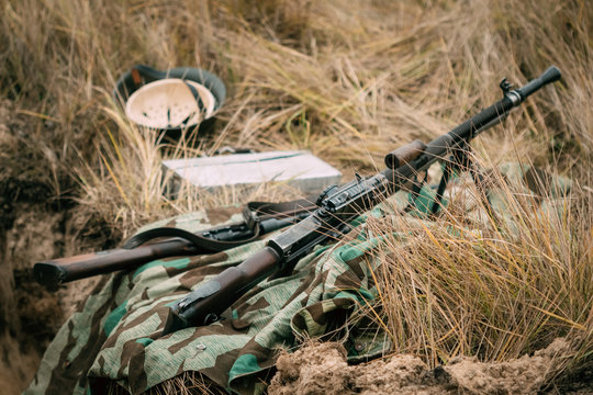 Czech machine gun in dry grass. WW2