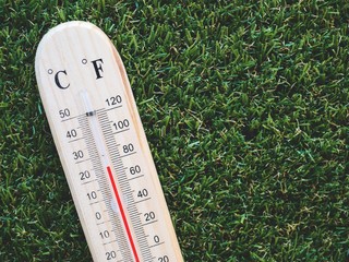 close up thermometer on grass