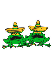 party feiern musik 2 freunde team paar mexikaner mustache schnurrbart sombrero hut südamerika mexiko sitzend frosch klein süß niedlich quak comic cartoon clipart