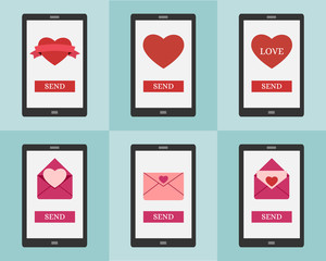 Collection of phones with Valentine's day themed messages