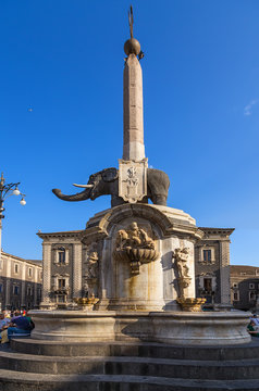 Catania, Sicily, Italy. The fountain of the Elephant (1737) at the Cathedral square