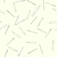 Seamless pattern background  with tools for sketching. Marker, pencil, liner, white gel pen, highlighter.Line art