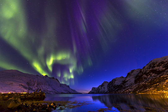 The Polar Lights In Norway . Ersfjord.Tromso